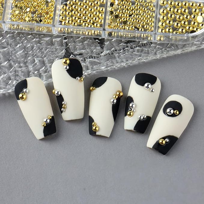 0.8mm Caviar Beads for Nails 6 Sizes Mini Small Stainless Steel Nails Art Decorations Gun Grey Beads DIY Tool Flatback Studs Accessories Gold Charms for Nails Small Gems Variety Pack (Copper)