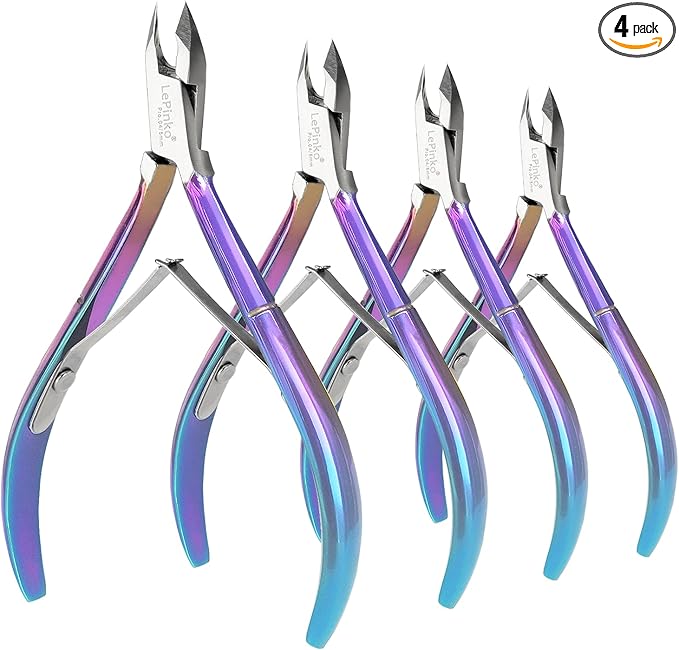 LePinko 4 Packs Upgraded Cuticle Trimmer kit, Sharp Dead Skin Clipper, Labor-Saving Cuticula Remover for Fingernail Toenail, Manicure Pedicure Tool for Women Men, 5mm Jaw, Rainbow Color