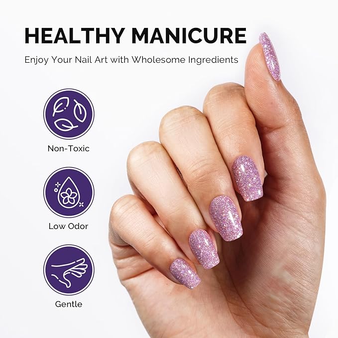 MelodySusie Galaliver Glitter Gel Nail Polish, 15ML Sparkly Shimmer Gel Polish Soak Off UV LED Cured Long Lasting Gift for Women DIY Nail Design Nail Art Manicure Free Purple X06