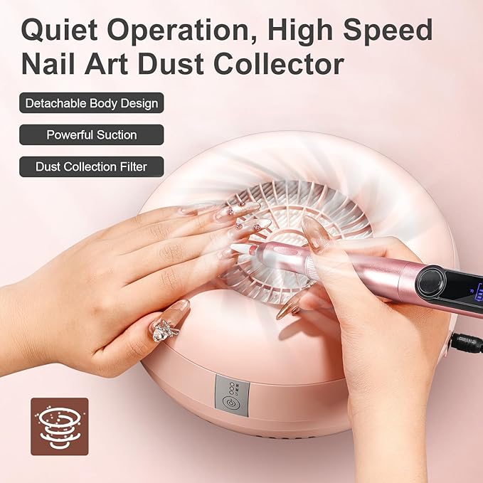 Nail Dust Collector, Quiet and Powerful Fan Dust Collector for Nail Tech with Reusable Filter, 50,000-Hour Lifespan, for Acrylic Nail Polishing,Salon & Home(Pink)