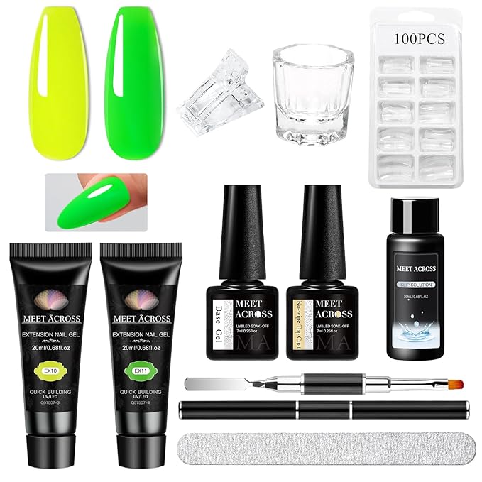 MEET ACROSS Poly Nail Gel 10Pcs Nail Extension Gel Set and Nail Extension Starter Kit for Beginners Nail Art DIY Home Gifts for Women (SET-11, 10pcs)