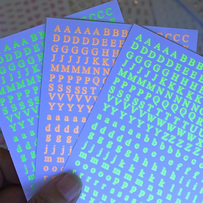 Letter Nail Art Stickers - 3D English Alphabet Nail Decals for DIY Part of Fluorescence Acrylic Manicure Holographic Nail Decorations(6 Sheets)