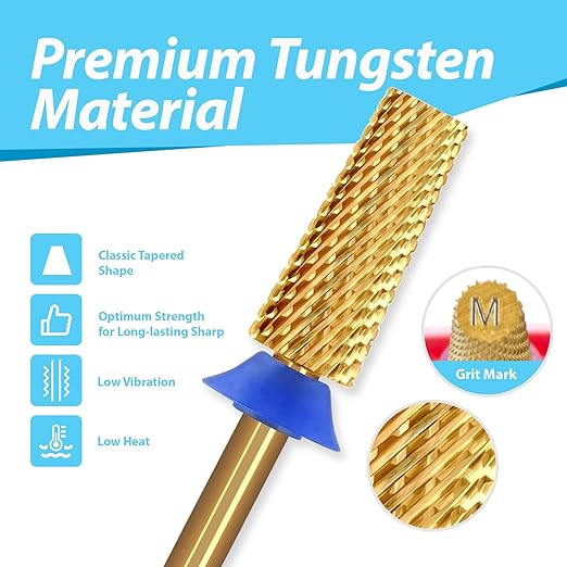 Tungsten Carbide Cross Cut Small Tapered Barrel Nail Drill Bits, Professional 3/32'' Safety Bits, Both Hands Use, Remove Gel Fast, Manicure Pedicure Cuticle Gel Polishing, Medium.
