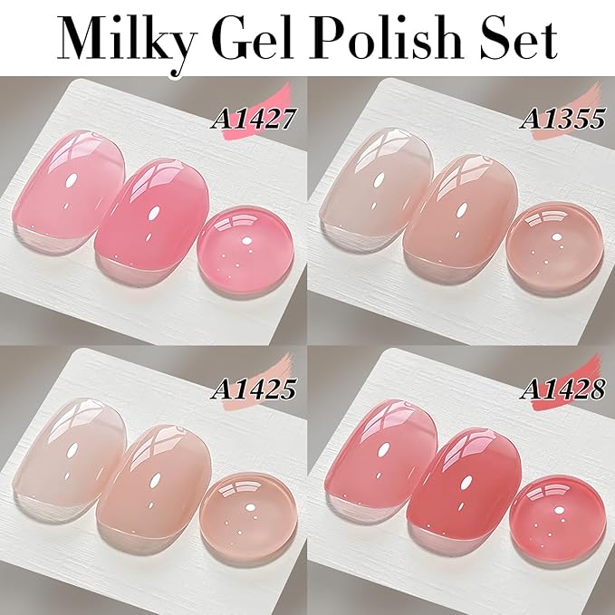 Double Rhythm Gel Nail Polish Set of 6 Colors Baby Light Pastel Milky Nail Polish Starter Kit Art DIY Salon Home (Jelly Sheer Nude Pink White,Kit 36)