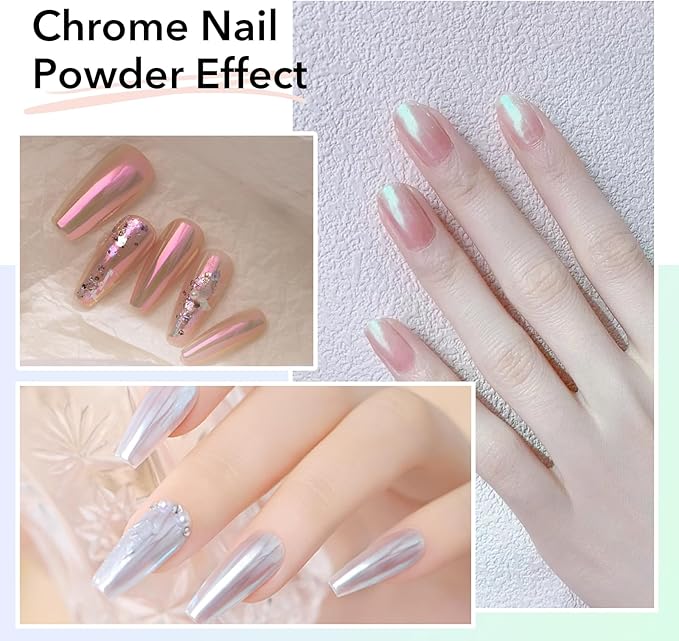 White Chrome Nail Powder 4 Colors Pearl Chrome Nail Powder Pearlescent Nail Art Glitter, Shiny and Long Lasting for Nail Art Decoration