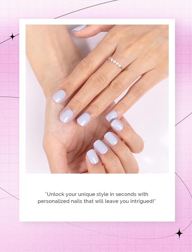MelodySusie Semi Cured Gel Nail Strips,Misty Blue, Works with Any Nail Lamps, Salon Quality, Long Lasting, Easy to Apply and Remove, Includes 30Pcs, 2 Prep Pads, Nail File and Wooden Stick
