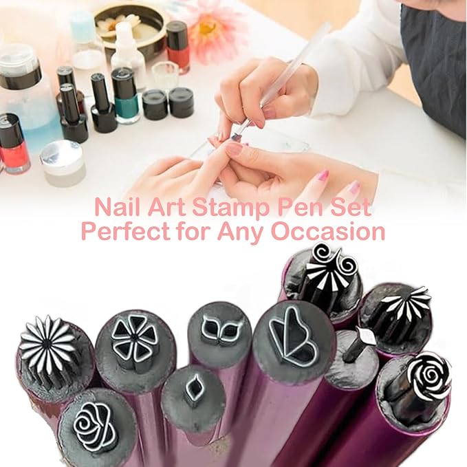 Nail Art Stamp Pen Set, Nail Art Stamp Stamps Pen –DIY Nail Art Tools, Butterfly & Rose Patterns Nail Stamping Tools for Creative DIY Home Manicures (15pcs)