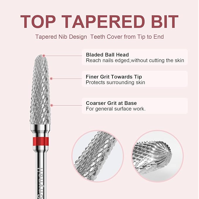 3/32" 2PCS Clean Cone Bits Fine Grit Carbide Cuticle Cleaner Bit for Electric Nail Drills – Professional Manicure Tool for Nail Salons and Home Use (F Grit. Silver)