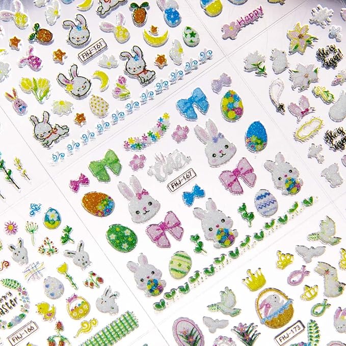 30 Sheets Easter Nail Art Stickers Rabbit Nail Sticker 3D Self-Adhesive Nail Decals Cute Cartoon Bunny Egg Nail Art Design for Women Girls Kids Nails Art Decorations Manicure Accessories
