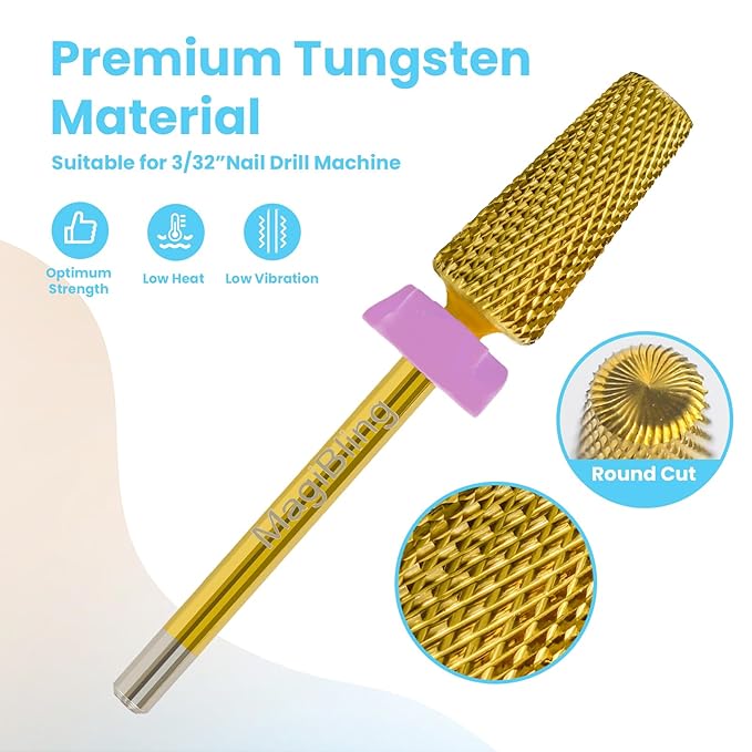 Nail Drill Bits 5 in 1 Tapered Barrel, 3/32'' Safety Tungsten Carbide Bits, Two-way Rotation, Suitable for Manicure Pedicure Cuticle Gel Polishing, Technicians Bits, Grit: Double Fine.