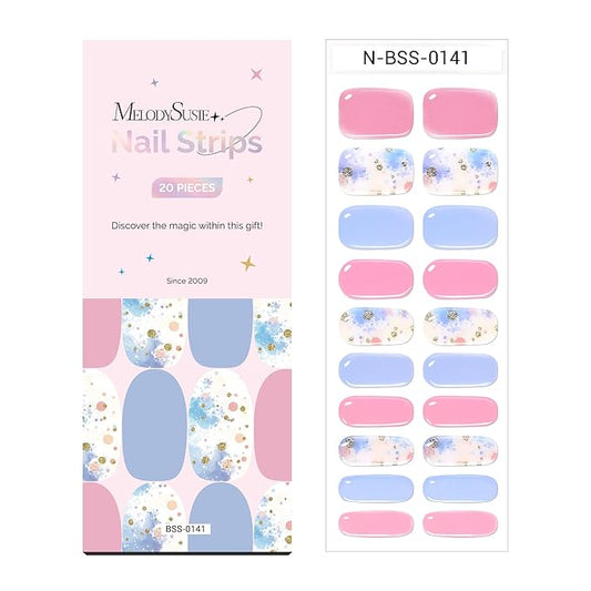 MelodySusie Semi Cured Gel Nail Strips (Pastel Bubbles), 20 PCS Macaron Gel Nail Stickers, Pink Gel Nail Wraps, UV Light Required, Durable and Salon Quality