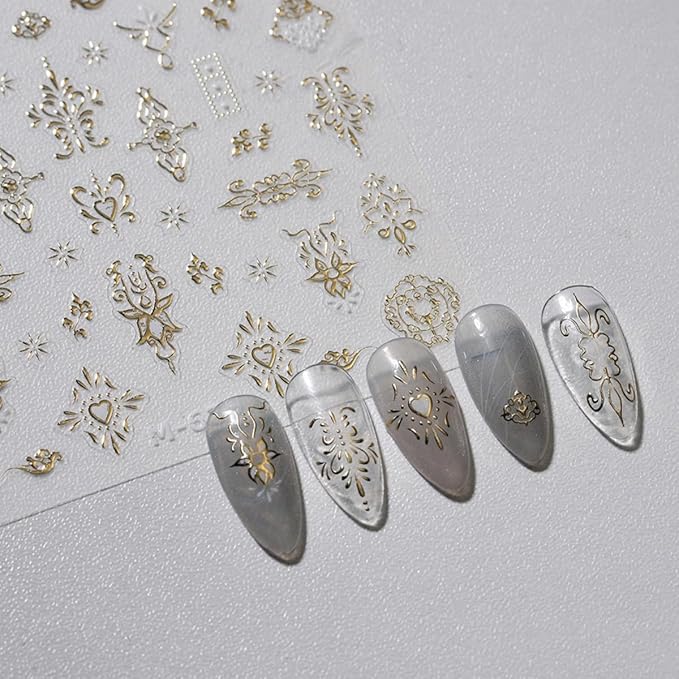 5D Embossed Totem Nail Stickers Gold Totem Nail Art Sticker Self Adhesive Nail Decals Vintage Nail Art Decals Nails Decoration Supplies for Women Girls DIY Manicure