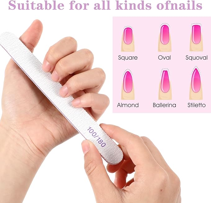 200 Pcs Nail Files 100/180 Grit Double Sides Emery Boards Reusable Nail Files for Acrylic Nails Professional Manicure Tools for Natural Nails Acrylic Nails Home and Salon Supplies (Oval)