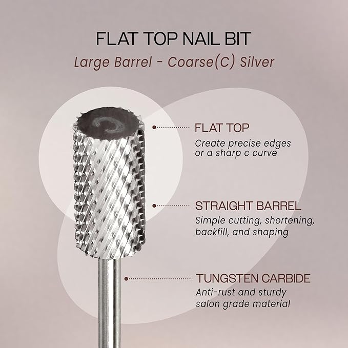 PANA Professional 3/32" Shank Size - Flat Top Large Barrel Silver Carbide Bit Coarse Grit - Nail Drill Bit for Dremel Machine