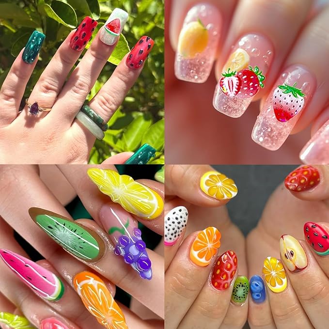3 Sheets Summer Fruit Nail Stickers for Nail Art 5d Self-Adhesive Cute Flower Strawberry Nail Decals with Laser Designs Watermelon Grapes Nail Art Sticker Kiwi Lemon Nail Decal for Women Nails Supply