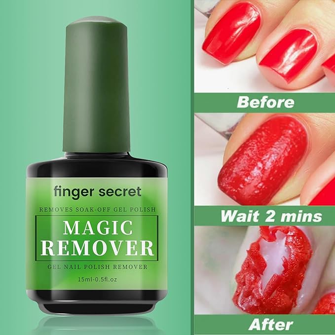 Gel Nail Polish Remover Kit, Fast Efficient Gel Polish Remover for Tough Gel, No Damage to nails Remove Soak Off Nail Gel Polish Portable Magic remover -0.5oz