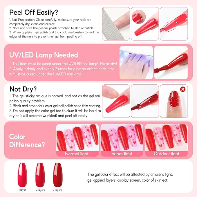 PEACECOLOR Pink Gel Nail Polish Set, 6 Colors 10ML Gel Polish Starter Kit Pink White Glitter Collection Soak Off Gel Manicure Set for Nail Art Home Salon