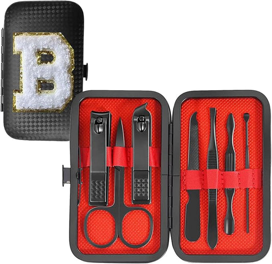 Manicure Set 7 PCS Nail Clippers Kit, Bafezoze Mens Grooming Kit, Initial Christmas Stocking Stuffers for Men Boys Letter B