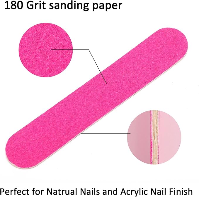 Tbestmax 100 Mini Nail File 3.4 inch Double Sided Emery Boards for Fingernail Tools 150 Grit - Pink