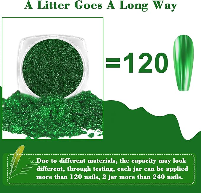 Allstarry Green Chrome Nail Powder, 4 Colors Mirror Effect Metallic Pigment Manicure Holographic Glitter Dust Kit for Gel Polish St Patricks Day Nail Art St Patty's Day Accessories - Forest Afterglow