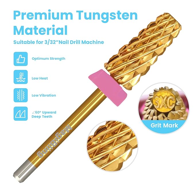 Super Cut Tapered Barrel Nail Drill Bits, 3/32'' Professional Tungsten Carbide Bits, Remove Hard Gel Fast, Right Hand, Suitable for Long Acrylic Nails Gel Polishing, Triple Coarse.