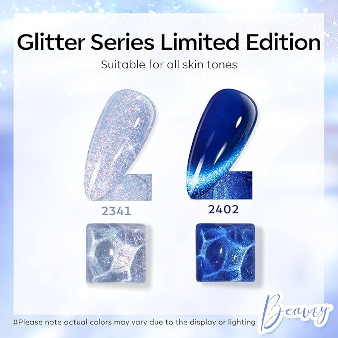 modelones Gel Nail Polish Set 2 PCS 15 ML Blue Cat Eye Gel Nail Polish Glitter Galaxy Dark Blue 9D With Magnet Light Shimmer Soak Off Led Nail Art DIY Salon For Women