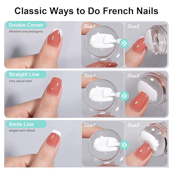 X&D Nail Art Stamper Clear Jelly Nail Art Stamping Transparent Silicone Rubber Nail Polish Stamper with Acrylic Scraper, Spare head Kit for French Tips and Transfer Images