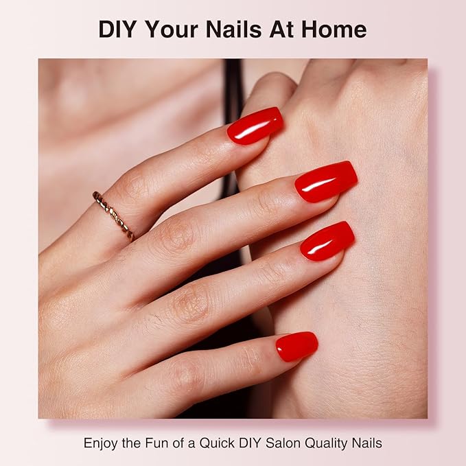 Semi Cured Gel Nail Strips, 20 PCS Gel Nail Stickers Work with UV Light, Salon Quality & Easy to Use - Classic Red
