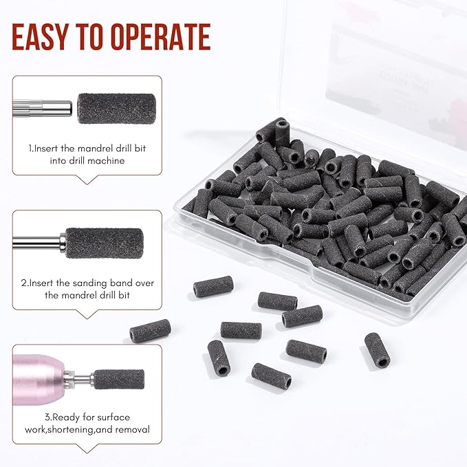 Makartt Sanding Bands for Nail Drill:100 Pcs Small Nail Sanding Files with 2025 Upgrade Design 3.1mm Mandrel Bits,180 Medium Grits (Black, Upgrade #240 Sanding Bands)