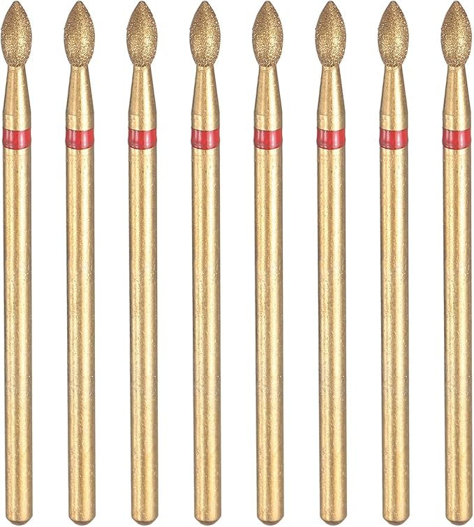 HARFINGTON 8pcs 200-230 Grits Diamond Grinding Bit 2.3mm Oval Head 2.35mm Shank 5.3mm Length Titanium Plated Stone Sanding Drill Bits Rotary Tool for Nails Grinding Polishing