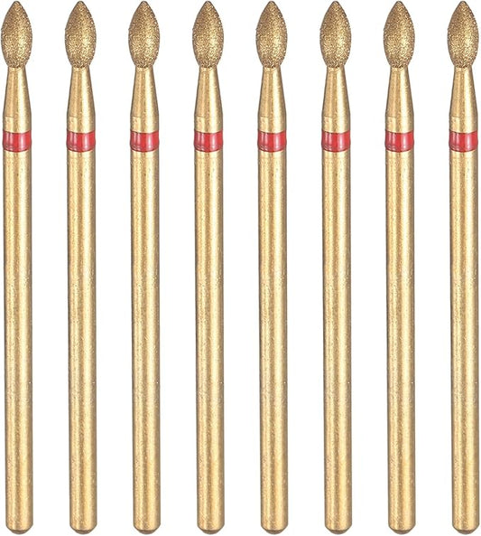 HARFINGTON 8pcs 200-230 Grits Diamond Grinding Bit 2.3mm Oval Head 2.35mm Shank 5.3mm Length Titanium Plated Stone Sanding Drill Bits Rotary Tool for Nails Grinding Polishing