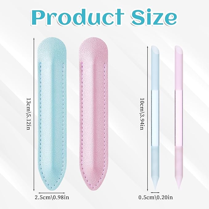 Giantree 2 Pcs Glass Cuticle Pushers, with Leather Case Double-Headed Cuticles Removal Tool, Glass File Fingertip Precision File Cuticles Remover, Nail Stick Cuticle Pusher Tools for Nail