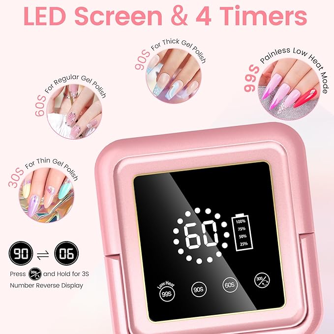 UV Nail Lamp 108W, UV Light for Gel Nail Polish, Cordless LED Nail Lamp with 36 Beads & Touch Display, Nail Light with 4 Timer Mode & Auto Sensor, Fast Curing Nail Dryer for Salon & Home (Pink)