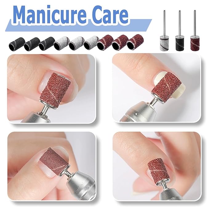 Mesee Nail Drill Bits Set, 10Pcs Tungsten Carbide Nail File Bits + 75pcs Nail Sanding Bands with Mandrel Bit Gel Acrylic Nails Cuticle Remove Bits Electric Rotary Burrs for Manicure Pedicure