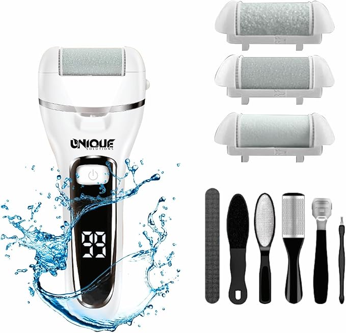 Electric Callus Remover for Feet, Portable Foot Scraper, Rechargeable Calloused Feet Remover Tool, 3 Grinding Heads, Waterproof Electronic Pedicure Foot File
