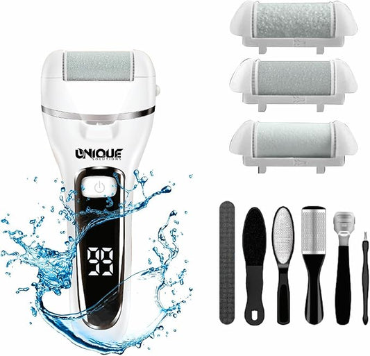 Electric Callus Remover for Feet, Portable Foot Scraper, Rechargeable Calloused Feet Remover Tool, 3 Grinding Heads, Waterproof Electronic Pedicure Foot File