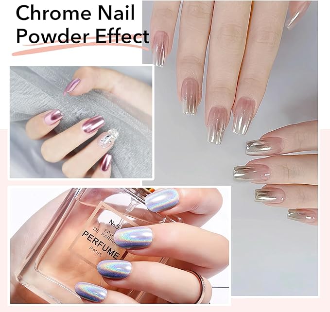 8 Colors Mirror Chrome Nail Powder Set Mirror Effect Holographic Chrome Nail Powder Iridescent And Pearlescent for Nail Art Decoration Glitter