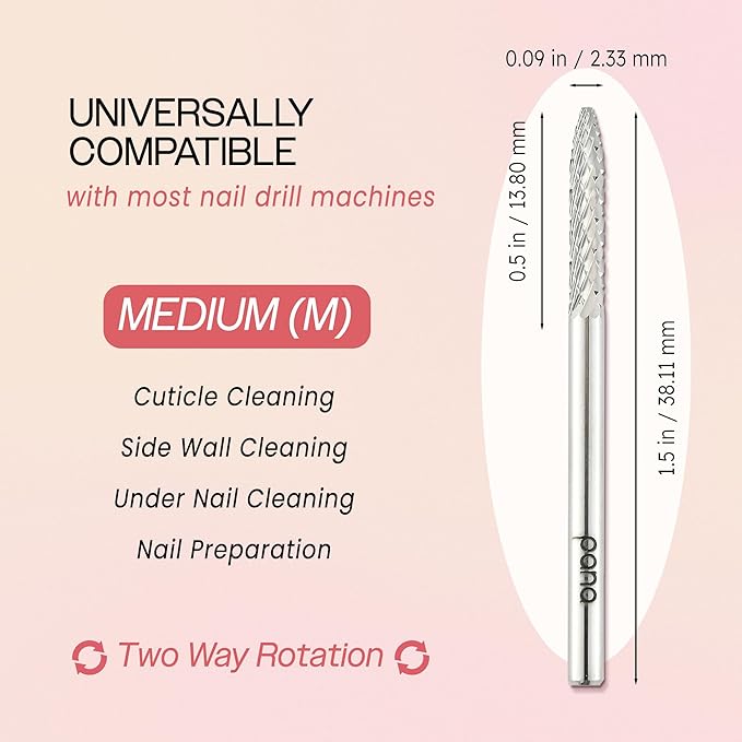 PANA 3/32" Carbide Cuticle Nail Drill Bit for Cuticle Cleaning, Dead Skin Removal, Gel Polish & Acrylic Removal, Under Nail Cleaner, Nail Salon, Manicure Tools (UNC - Silver, Medium)