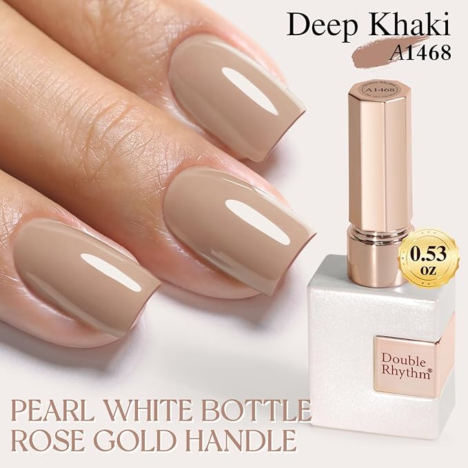 Double Rhythm Gel Polish 15ML Jelly Sheer Pastel Light Milky Color Pearl White Bottle 1 PC 0.5 OZ Full Size Nail Art Salon at Home (Deep Khaki-D1468)