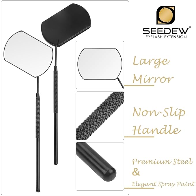 Square Shape Lash Mirror 14CM Handle (Black) (Simple Packaging)