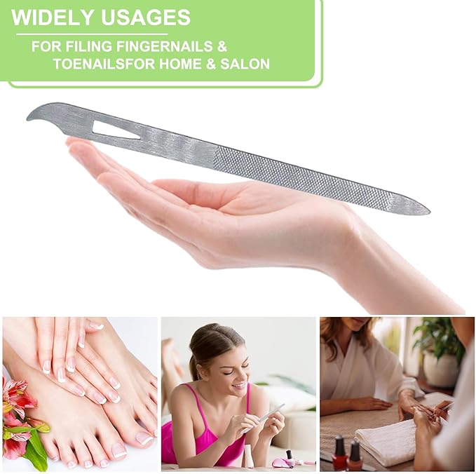 6 Pack Stainless Steel Nail File with Sharp Pointed Tip, Double Sided Metal Diamond Nail Filer for Natural Nails, Manicure Pedicure Tool for Salon Home Travel - 5.5 Inch