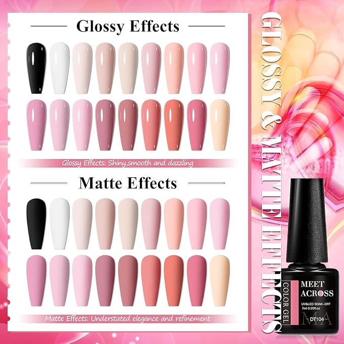 MEET ACROSS 18pcs Gel Nail Polish Set Soak Off UV LED Lamp Gel Nail Polish Kit (SET-1, 18pcs)