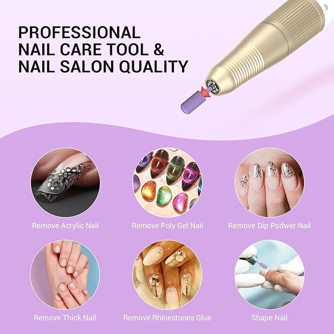 MelodySusie Safety Nail Drill Bits, 3/32'' Smooth Round Top Large Barrel Carbide Bits, Suitable for Manicure Pedicure Cuticle Gel Polishing, Beginners Bits, Purple, Series Bit-S, F