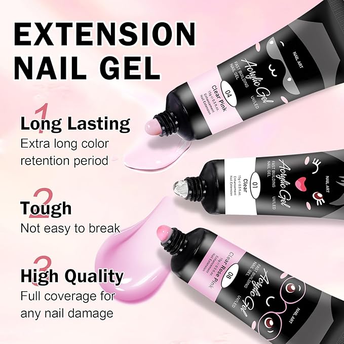 Poly Nail Gel Kit,10PCS Clear Poly Gel Nail Kit for Beginners with Everything,Nail Extension Kit with Slip Solution for Nail Art DIY - Set D（Clear）