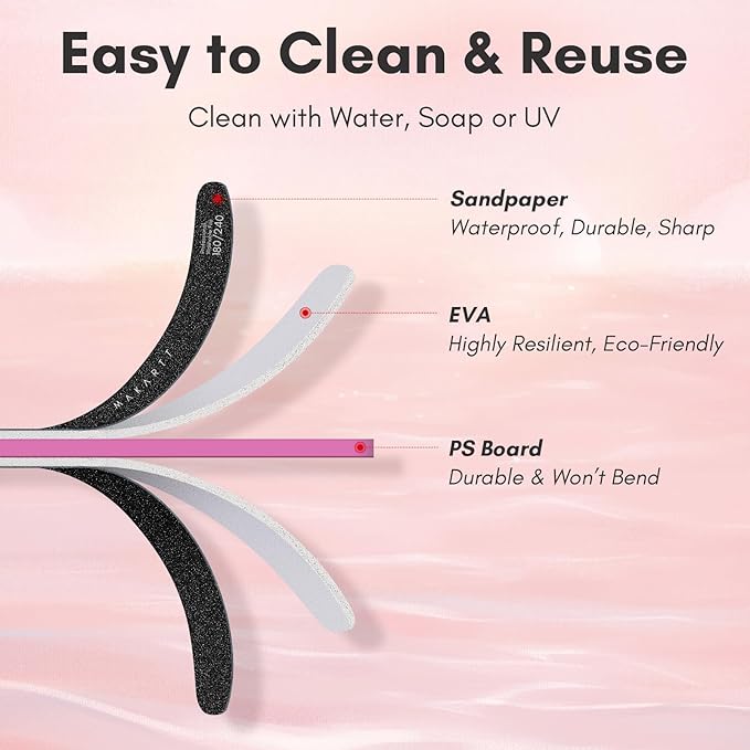Makartt Nail File, 180/240 Grit Emery Boards for Nails, 10pcs Professional Washable Dual Sides Filer Kit for Natural Nails, Gentle Filing & Ultra-Fine Shining Manicure Tools