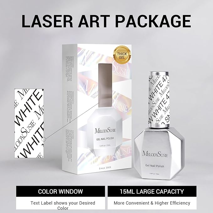 MelodySusie Thick Snow White Gel Nail Polish,15ML Soak Off UV LED White Gel Polish Christmas Gift for Women Nail Art Manicure Salon DIY Nail Design Decoration at Home-479