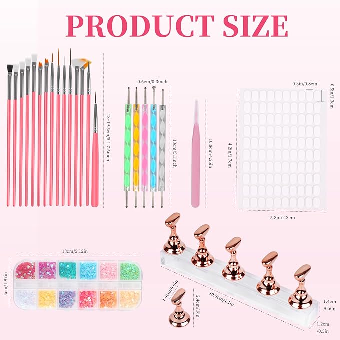 vivinin 25PCS Nail Art Tools Set, Includes Nail Art Brushes, Nail Stand, Dotting Tools, Striping Liner Fingernail Drawing Pens, Jelly Glue, tweezers, Sequins, Professional Nail Art Supplies Kit