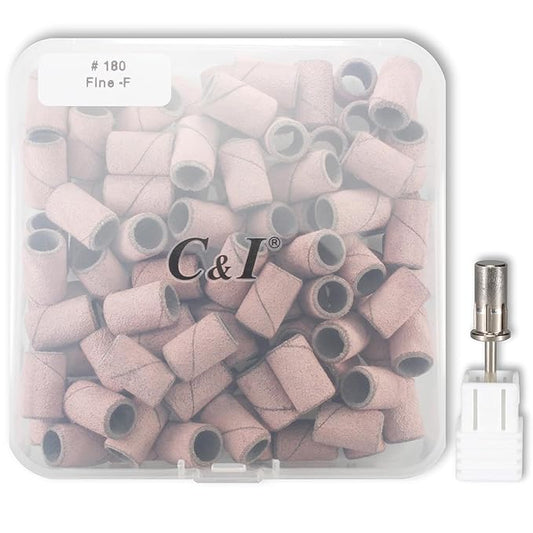 C & I Nail Sanding Bands 100 PCS Plus Upgrade Mandrel 1 PC, Nail Drill Bits for Acrylic Gel Nails Remove, Natural Nails Buffer for Nail Prep and Nail Shiner (Pink, #180 Fine)