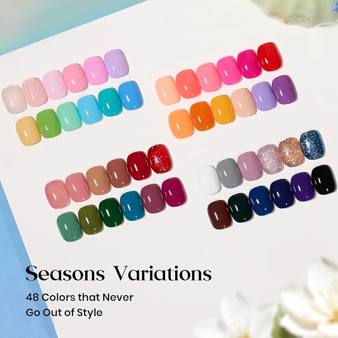 Beetles Gel Nail Polish Set - Seasons Variations 48 Colors Gel Polish Kit Brown Nude Pink Red Blue White with Base Top Coat Home DIY UV LED Soak Off Nail Art Salon Manicure Starter Kit Gift for Women