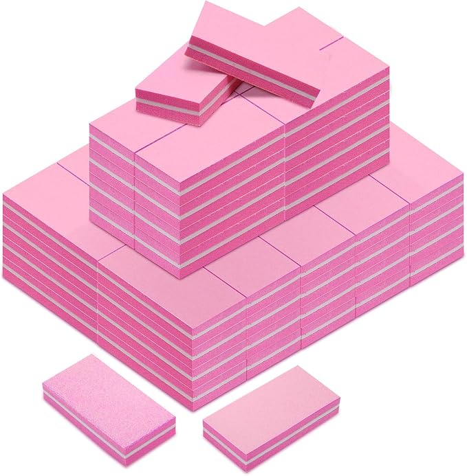 Diesisa Buffer Block Nail File, 100/180 Grit Sponge Nail Buffers for Acrylic Nails, Nails Buffer, Mini Buffing Block Double Sided for Manicure Tools 60 Count - Pink